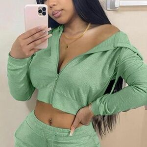 Green Women's Cropped Hoodie